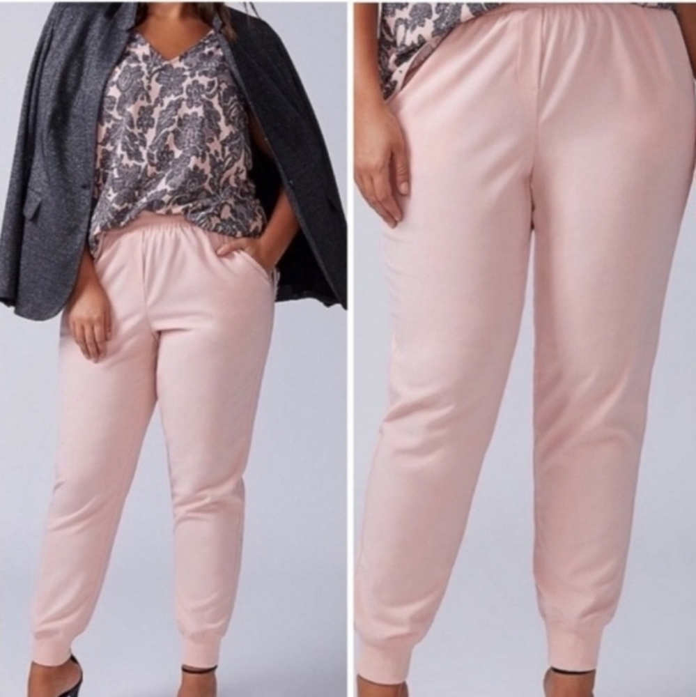 Pale Pink Lane Bryant Tailored Stretch Cuff Mid-Rise Joggers 18/20